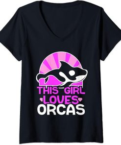 Womens This Girl Loves Orcas Sea Whale Protect Orca V-Neck T-Shirt