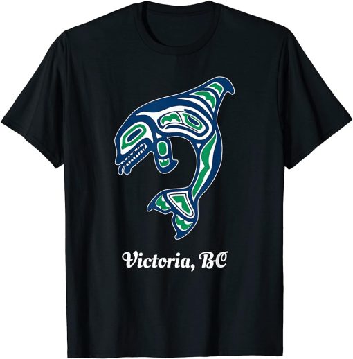 Blue Green Native American Victoria BC Orca Killer Whale T-Shirt