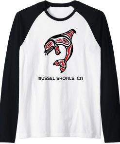 Mussell Shoals, California Native American Orca Killer Whale Raglan Baseball Tee