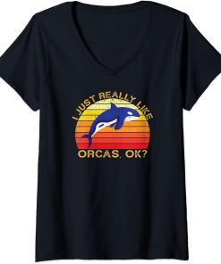 Womens Orca Funny Animal Quote With Vintage Shape Design V-Neck T-Shirt