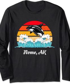 Vintage Nome AK Distressed Orca Killer Whale Art Long Sleeve T-Shirt