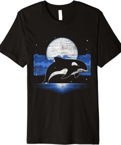 Full Moon Killer Whale Ocean Animal Lover Moon Orca Premium T-Shirt