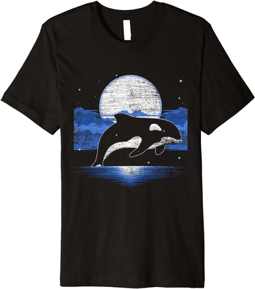 Full Moon Killer Whale Ocean Animal Lover Moon Orca Premium T-Shirt