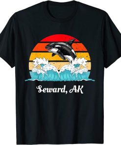 Vintage Seward AK Distressed Orca Killer Whale Art T-Shirt