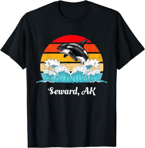 Vintage Seward AK Distressed Orca Killer Whale Art T-Shirt