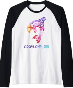 Grayland WA Native American Orca Killer Whale Raglan Baseball Tee