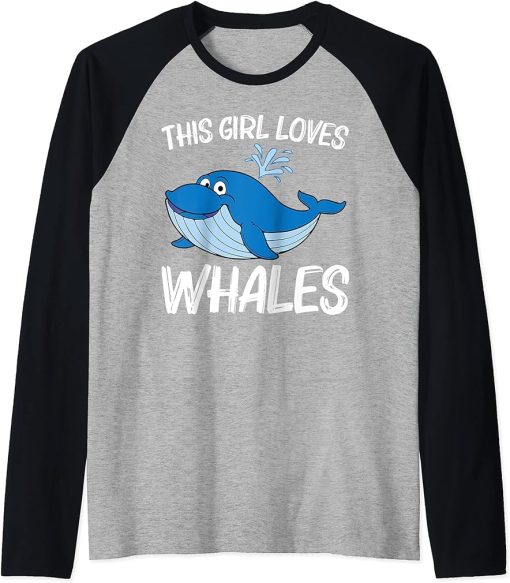 Funny Whale Art For Girls Kid Orca Narwhal Blue Whales Raglan Baseball Tee