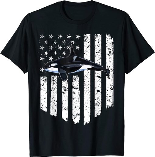 White American Flag Orca Killer Whale 4th Of July T-Shirt